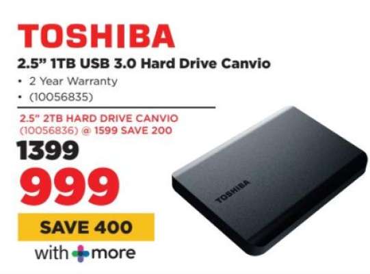 TOSHIBA 2.5" 1TB USB 3.0 Hard Drive Canvio