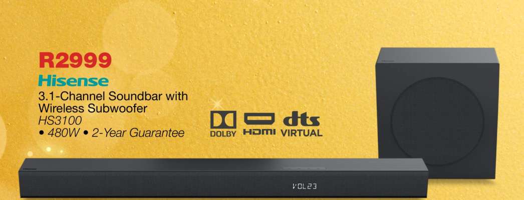 Hisense 3.1-Channel Soundbar with Wireless Subwoofer HS3100