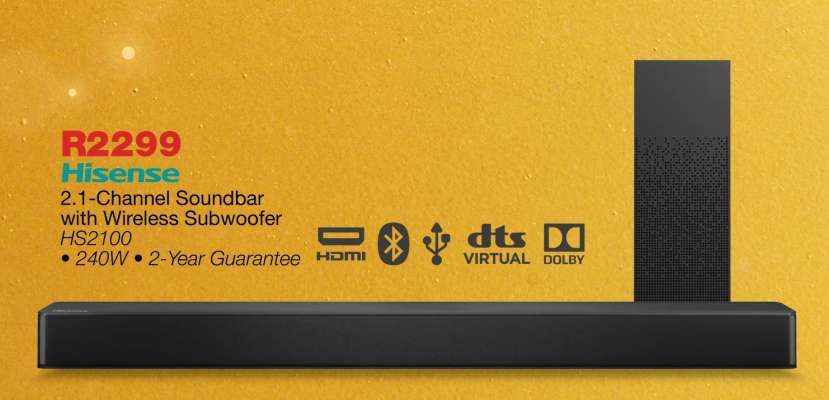 Hisense 2.1 Channel Soundbar With Wireless Subwoofer HS2100