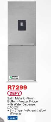 DEFY Satin Metallic-Finish Bottom-Freezer Fridge with Water Dispenser DAC627