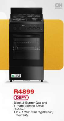 Black 3-Burner Gas and 1-Plate Electric Stove