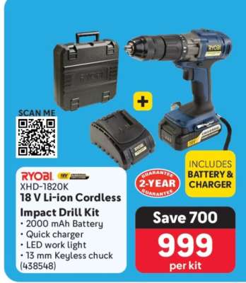 RYOBI XHD-1820K 18 V Li-ion Cordless Impact Drill Kit