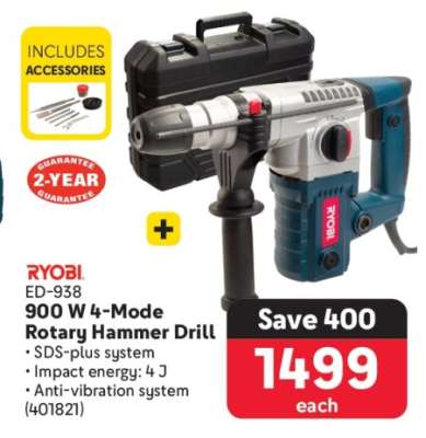 RYOBI ED-938 900 W 4-Mode Rotary Hammer Drill