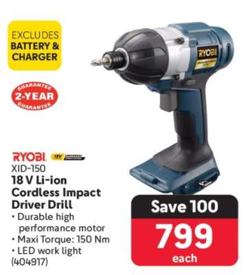 RYOBI XID-150 18 V Li-ion Cordless Impact Driver Drill
