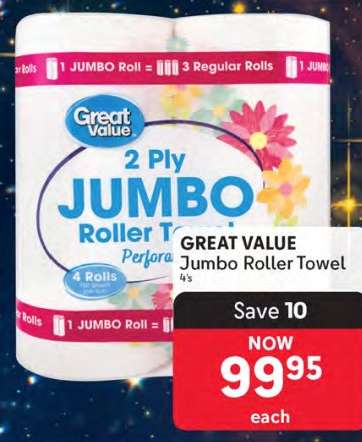 GREAT VALUE Jumbo Roller Towel 4's