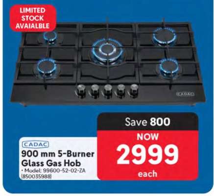 CADAC 900 mm 5-Burner Glass Gas Hob