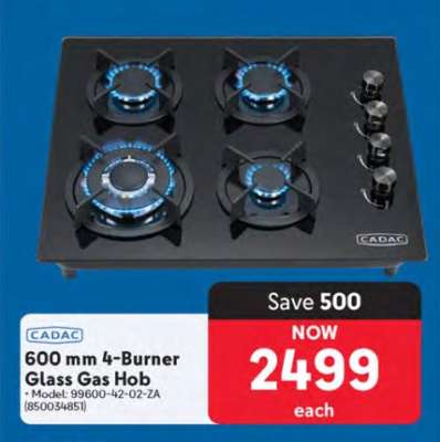 CADAC 600 mm 4-Burner Glass Gas Hob