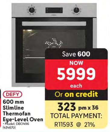 DEFY 600 mm Slimline Thermofan Eye-Level Oven