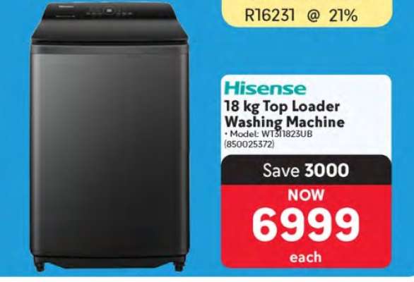 Hisense 18 kg Top Loader Washing Machine