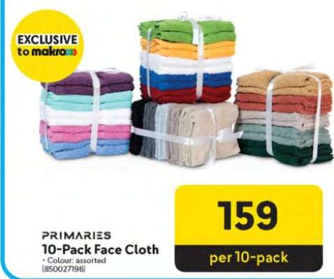PRIMARIES 10-Pack Face Cloth