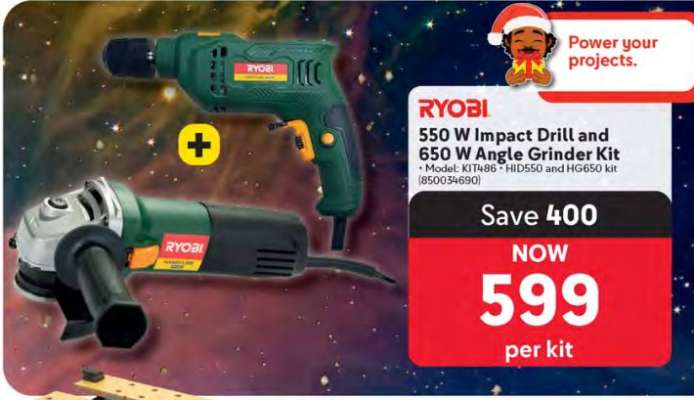 RYOBI 550 W Impact Drill and 650 W Angle Grinder Kit