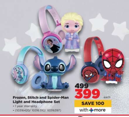 Frozen, Stitch and Spider-Man Light and Headphone Set