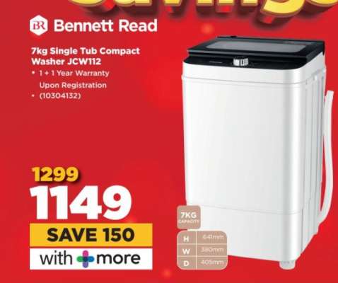 Bennett Read 7kg Single Tub Compact Washer JCW112