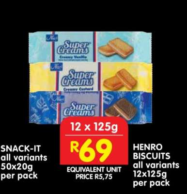 HENRO BISCUITS all variants 12x125g per pack