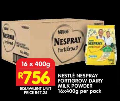 NESTLÉ NESPRAY FORTIGROW DAIRY MILK POWDER 16x400g per pack