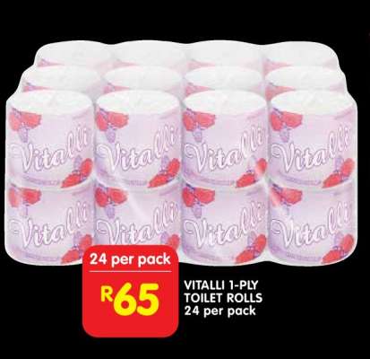 VITALLI 1-PLY TOILET ROLLS 24 per pack