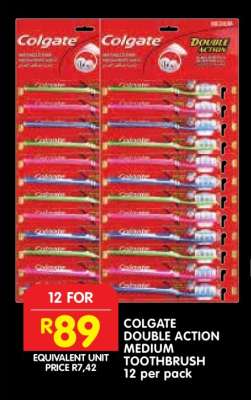 COLGATE DOUBLE ACTION MEDIUM TOOTHBRUSH 12 per pack