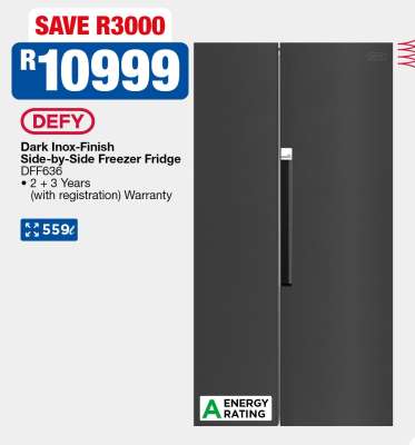 DEFY Dark Inox-Finish Side-by-Side Freezer Fridge