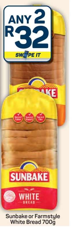 Sunbake or Farmstyle White Bread 700g