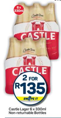 Castle Lager 6 x 330ml Non-returnable Bottles