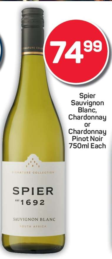 Spier Sauvignon Blanc, Chardonnay or Chardonnay Pinot Noir 750ml Each