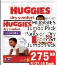 HUGGIES Jumbo Pack Pants or Dry Comfort Jumbo Pack