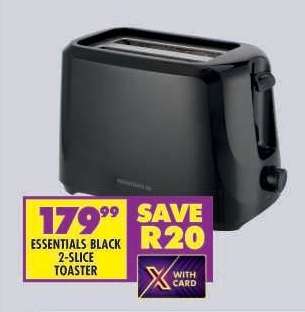 ESSENTIALS BLACK 2-SLICE TOASTER