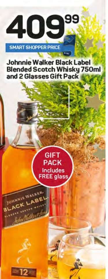 Johnnie Walker Black Label Blended Scotch Whisky 750ml and 2 Glasses Gift Pack