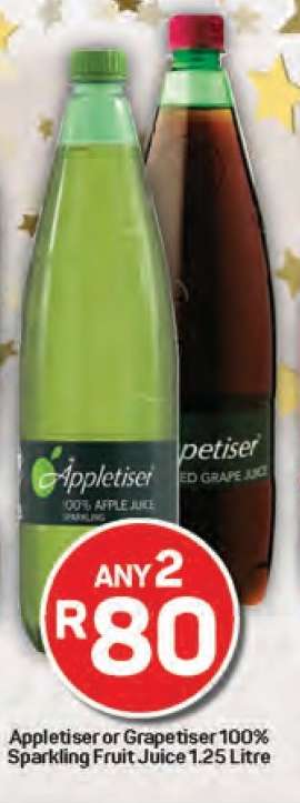 Appletiser or Grapetiser 100% Sparkling Fruit Juice 1.25 Litre
