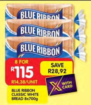 BLUE RIBBON CLASSIC WHITE BREAD 8x700g