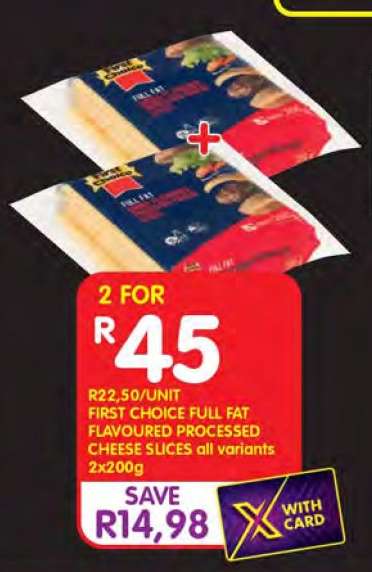 FIRST CHOICE FULL FAT FLAVOURED PROCESSED CHEESE SLICES all variants 2x200g