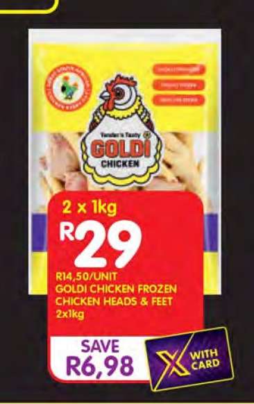 GOLDI CHICKEN FROZEN CHICKEN HEADS & FEET 2x1kg
