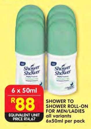 SHOWER TO SHOWER ROLL-ON FOR MEN/LADIES