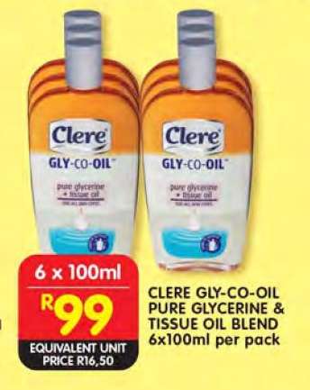 CLERE GLY-CO-OIL PURE GLYCERINE & TISSUE OIL BLEND 6x100ml per pack