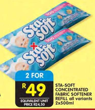 STA-SOFT CONCENTRATED FABRIC SOFTENER REFILL all variants 2x500ml