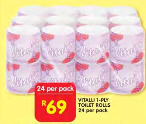 VITALLI 1-PLY TOILET ROLLS 24 per pack