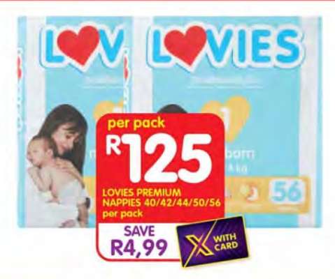 LOVIES PREMIUM NAPPIES 40/42/44/50/56 per pack