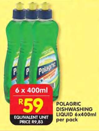 POLAGRIC DISHWASHING LIQUID 6x400ml per pack