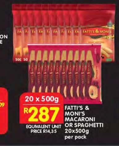 Fatti's & Moni's Macaroni or Spaghetti 20x500g