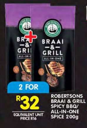 ROBERTSONS BRAAI & GRILL SPICY BBQ/ALL-IN-ONE SPICE 200g