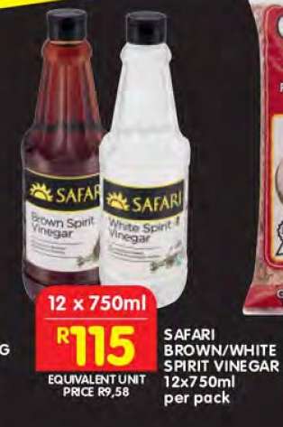 SAFARI BROWN/WHITE SPIRIT VINEGAR 12x750ml per pack