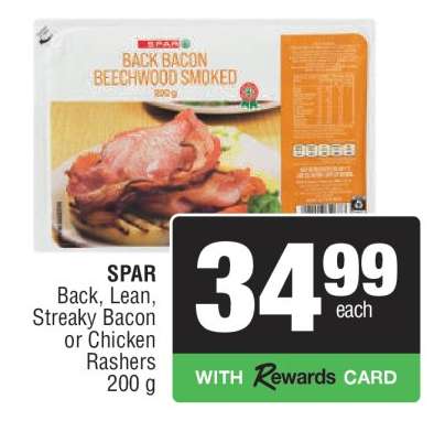 SPAR Back, Lean, Streaky Bacon or Chicken Rashers