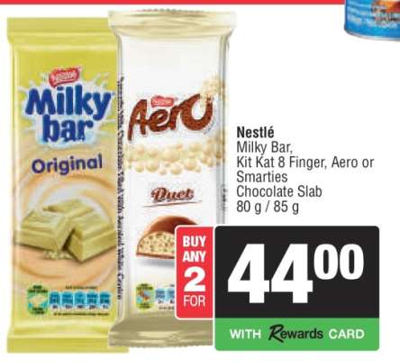 Nestlé Milky Bar, Kit Kat 8 Finger, Aero or Smarties Chocolate Slab
