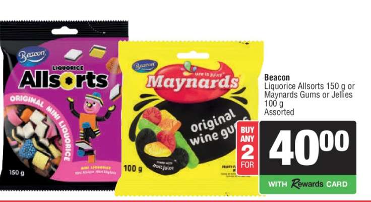 Beacon Liquorice Allsorts or Maynards Gums or Jellies