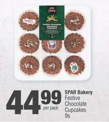 SPAR Bakery Festive Chocolate Cupcakes 9s
