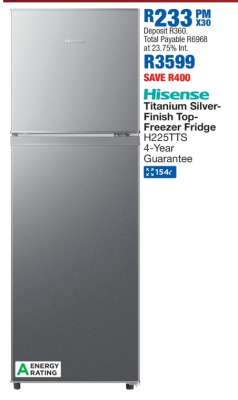 Hisense Titanium Silver-Finish Top-Freezer Fridge H225TTS