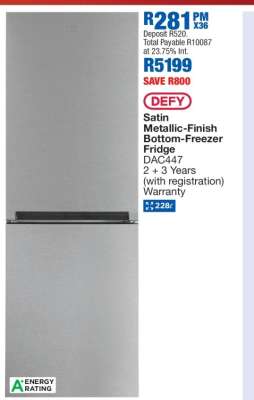 Defy Satin Metallic-Finish Bottom-Freezer Fridge DAC447