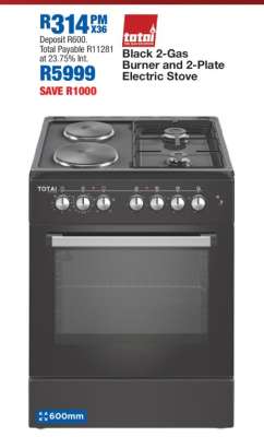 Black 2-Gas Burner and 2-Plate Electric Stove