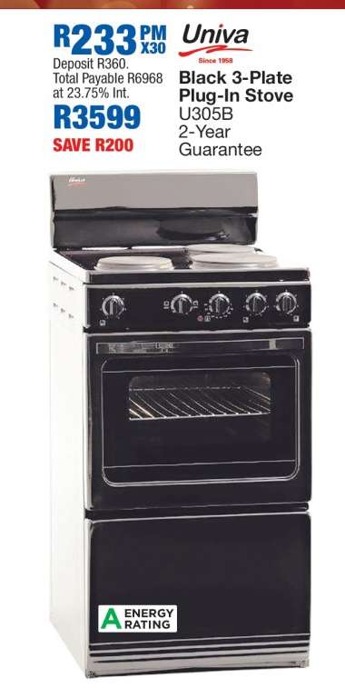 Univa Black 3-Plate Plug-In Stove UJ305B