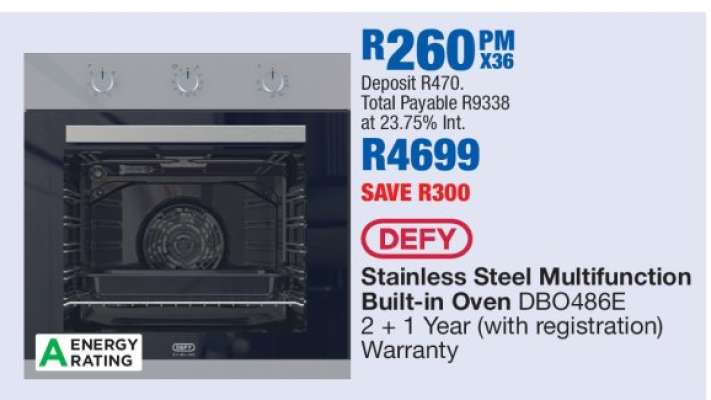 DEFY Stainless Steel Multifunction Built-in Oven DBO486E